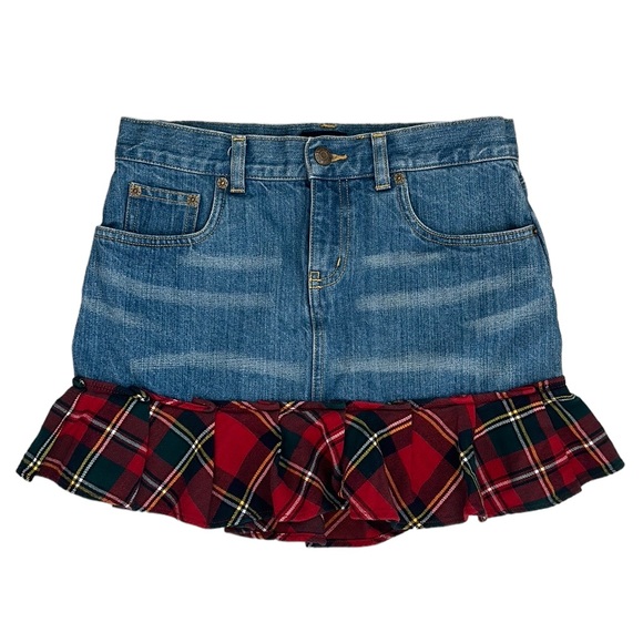 Ralph Lauren Plaid Ruffle Hem Denim Mini Skirt Girls Size 16 - Picture 1 of 12
